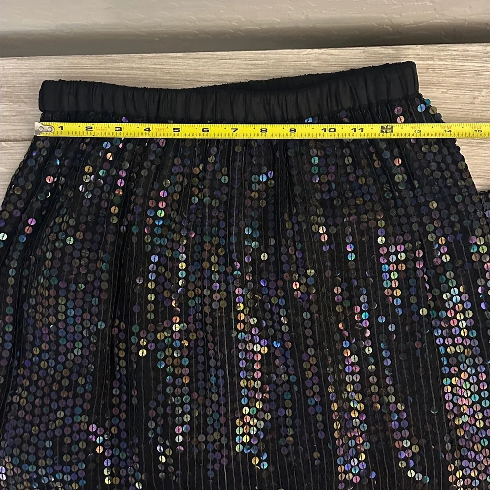 Vintage Black 100% Silk Iridescent Sequin Midi Skirt Holiday Evening Party
